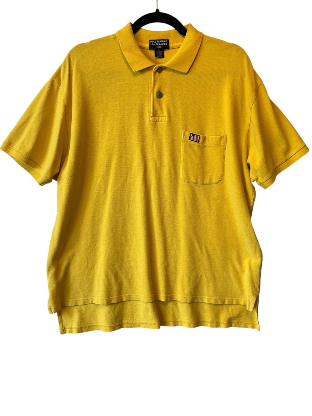 Polo Jeans Co Ralph Lauren Polo shirt L Yellow American flag Mens short sleeves